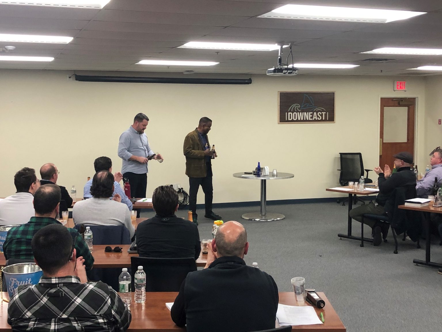 Garret Oliver leads a beer training for the CMA sales team.